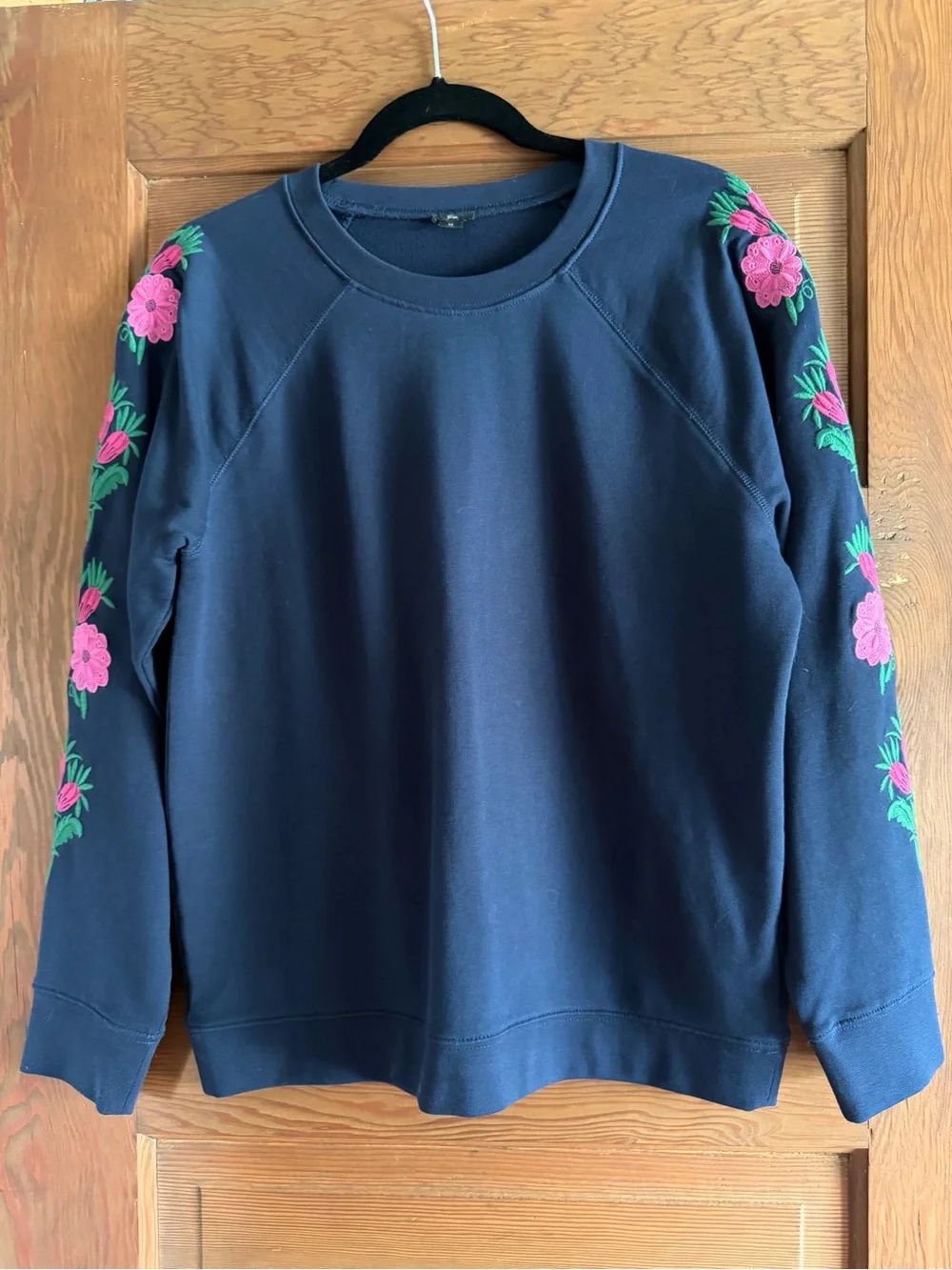 J. Crew Women's Navy Crewneck Sweatshirt with Embroidered Flowers Size M
